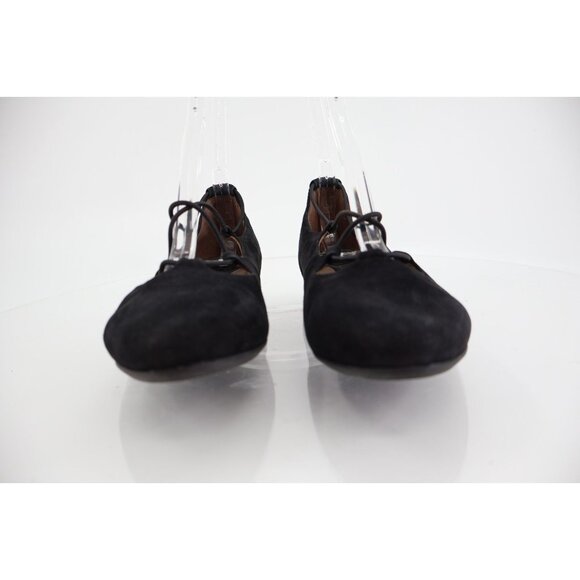 Earthies Essen Ballet Flats 7.5 B Cages Elastic Strap Black Suede Comfy Pointy - Picture 3 of 13